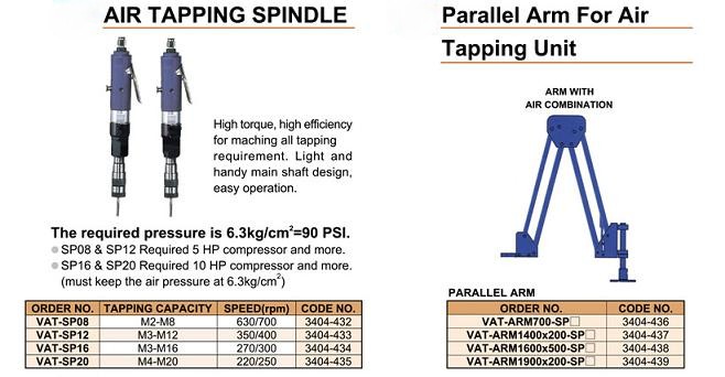 Tapping Spindle & Parallel Arm For Air Tapping Unit VAT-SERIES