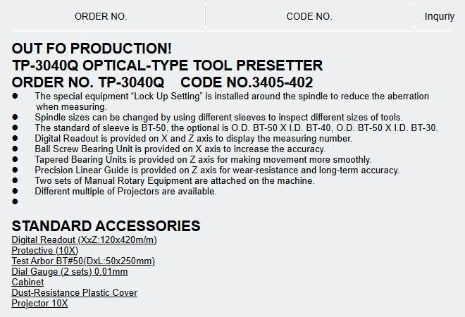 TP-3040P Digtital Readout Type Tool Presetter