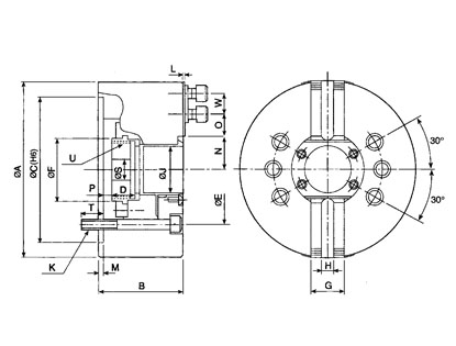 2 Jaw wedge Type Through-hole Power Chuck,Without Adaptor