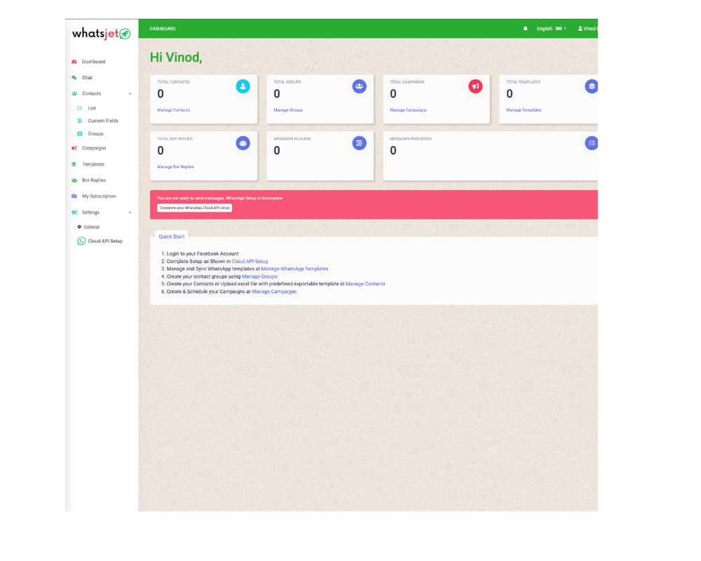 WhatsJet SaaS - A WhatsApp Marketing Platform with Bulk Sending, Campaigns, Chat Bots & CRM