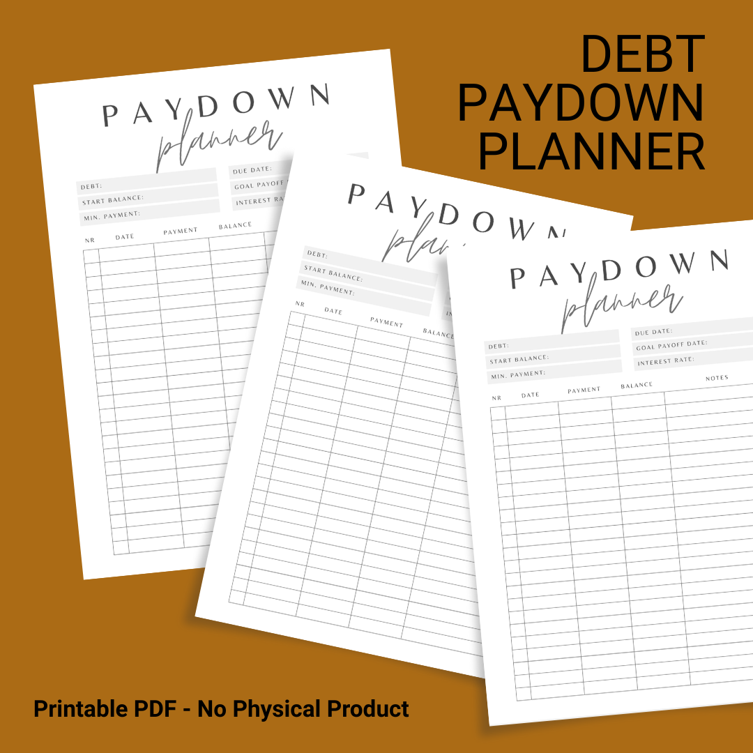 Debt Paydown Planner - Printable PDF - Digital Download
