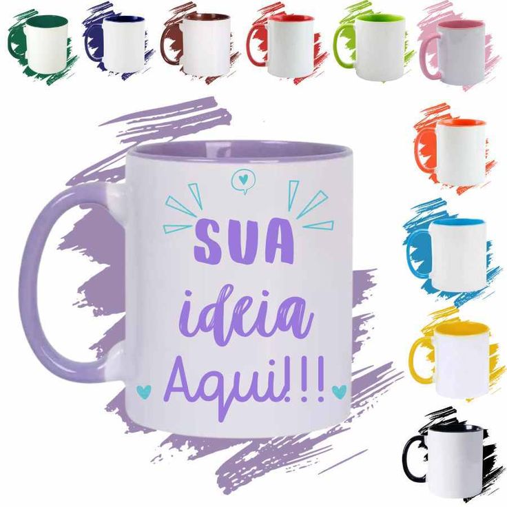 Caneca cerâmica 325ml  - Alça E Interior Colorido -  PERSONALIZADA