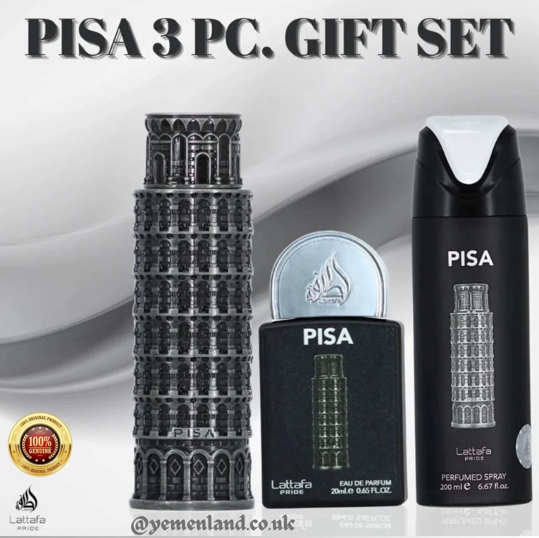 Lattafa Pride Pisa Gift Set | 100ml EDP+20ml+200ml Spray | Citrus Woody Perfume