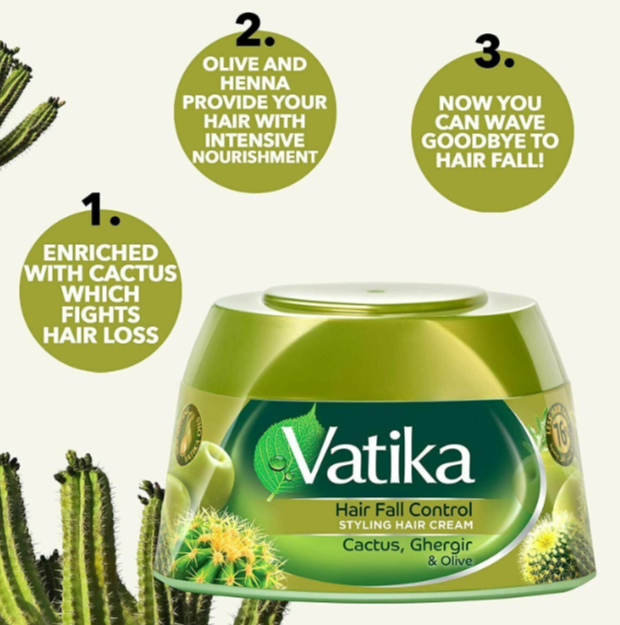 2 X 140 ml DABUR VATIKA HAIR FALL CONTROL STYLING HAIR CREAM CACTUS GHERGIR