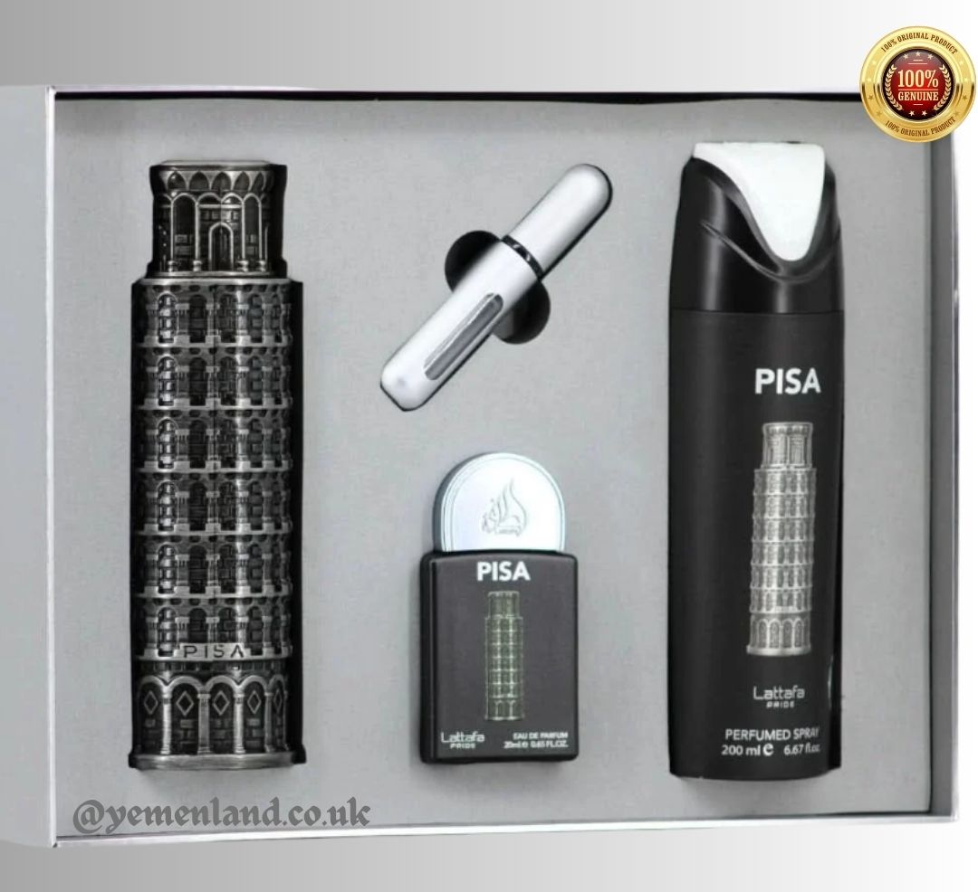 Lattafa Pride Pisa Gift Set | 100ml EDP+20ml+200ml Spray | Citrus Woody Perfume