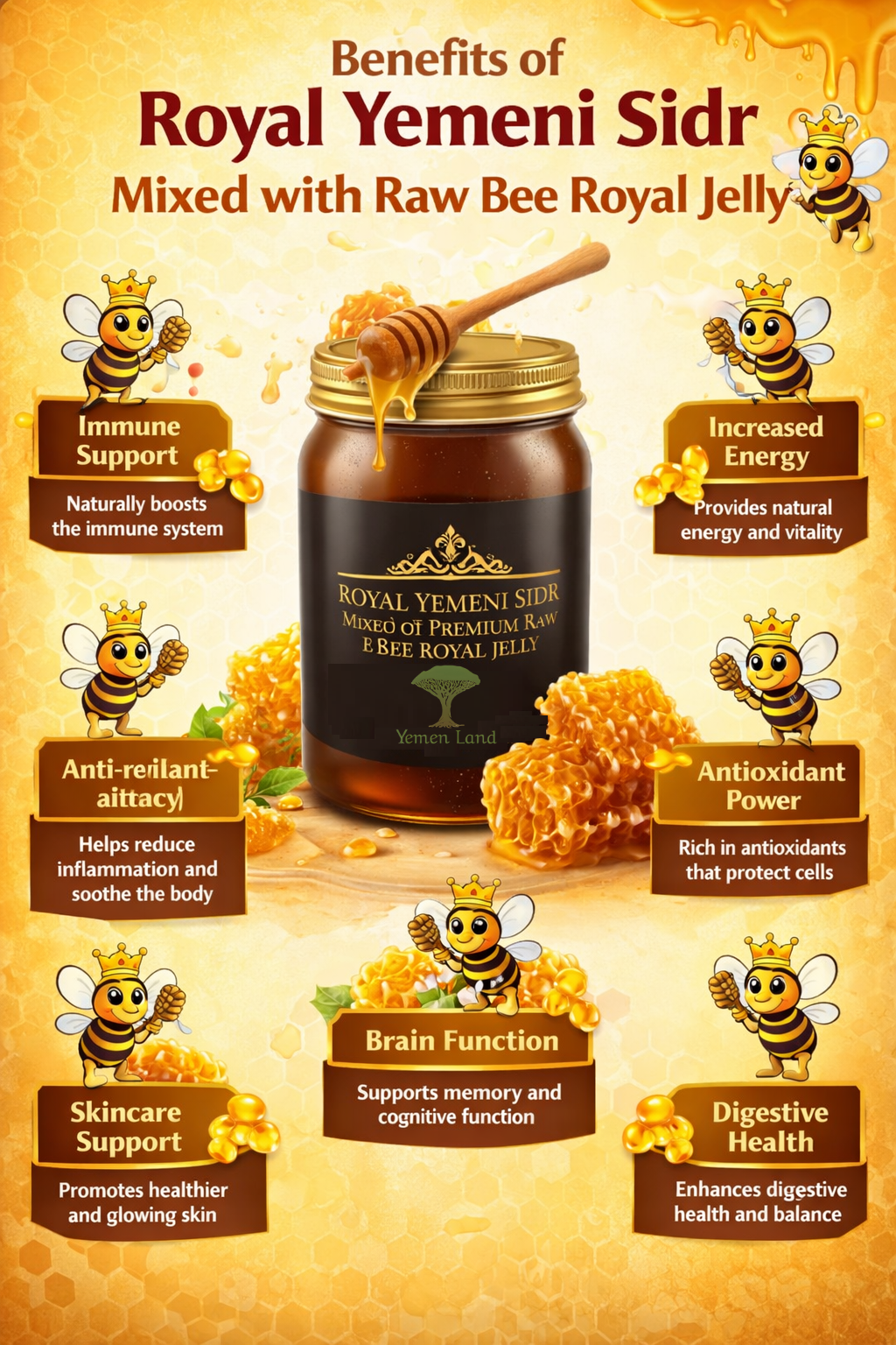 Yemeni Royal Sidr Honey 500g with Fresh Royal Jelly Raw Pure Premium Natural