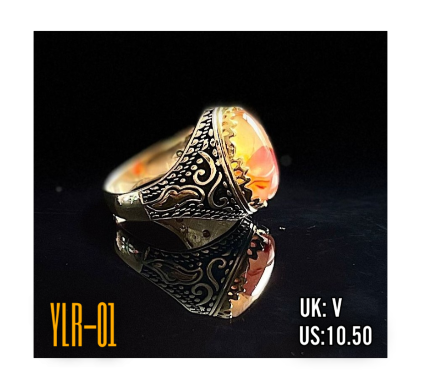 Men’s 925 Sterling Silver Yemeni Aqeeq Agate Ring Hallmarked خاتم رجالي من الفضة