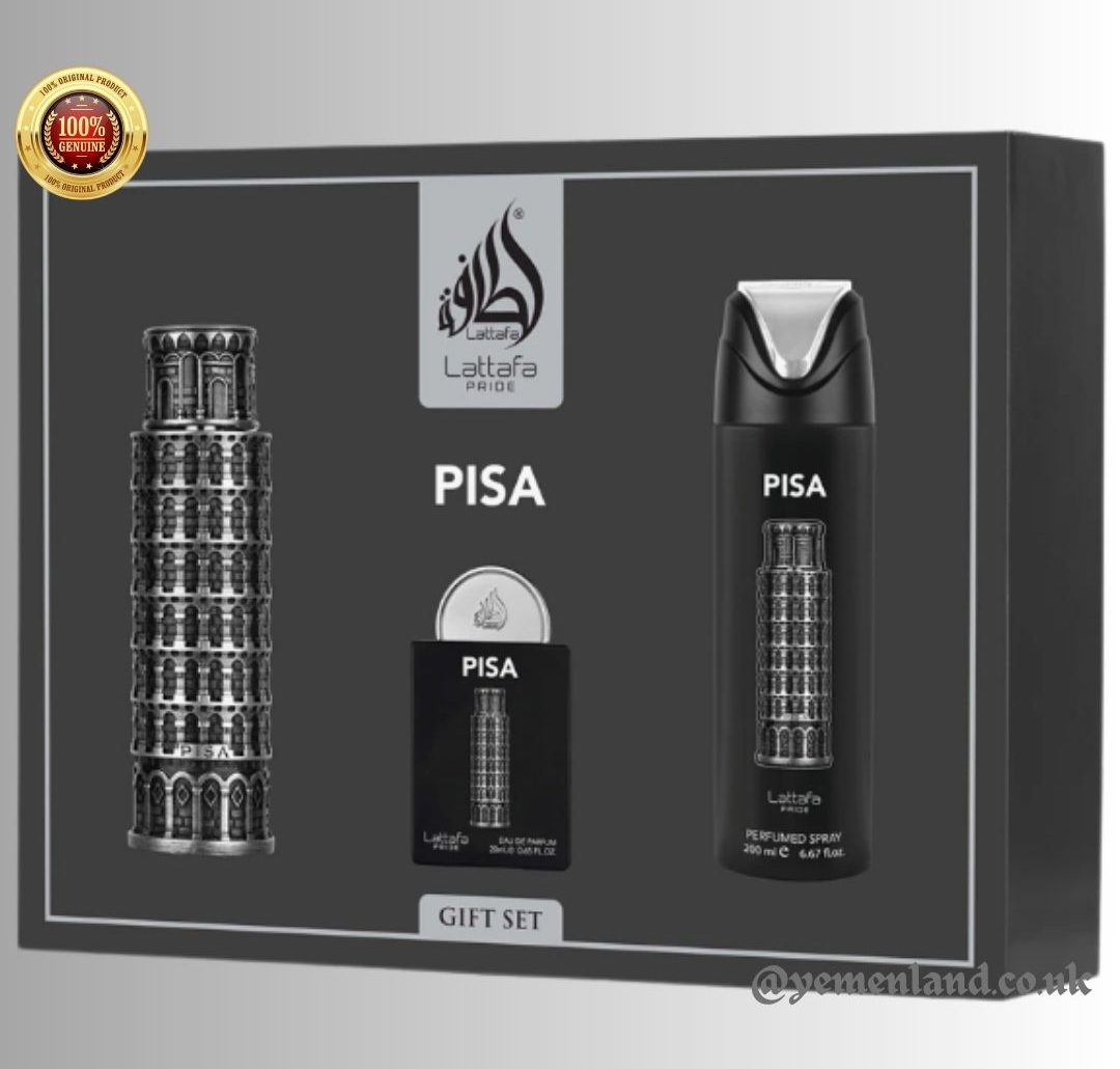 Lattafa Pride Pisa Gift Set | 100ml EDP+20ml+200ml Spray | Citrus Woody Perfume