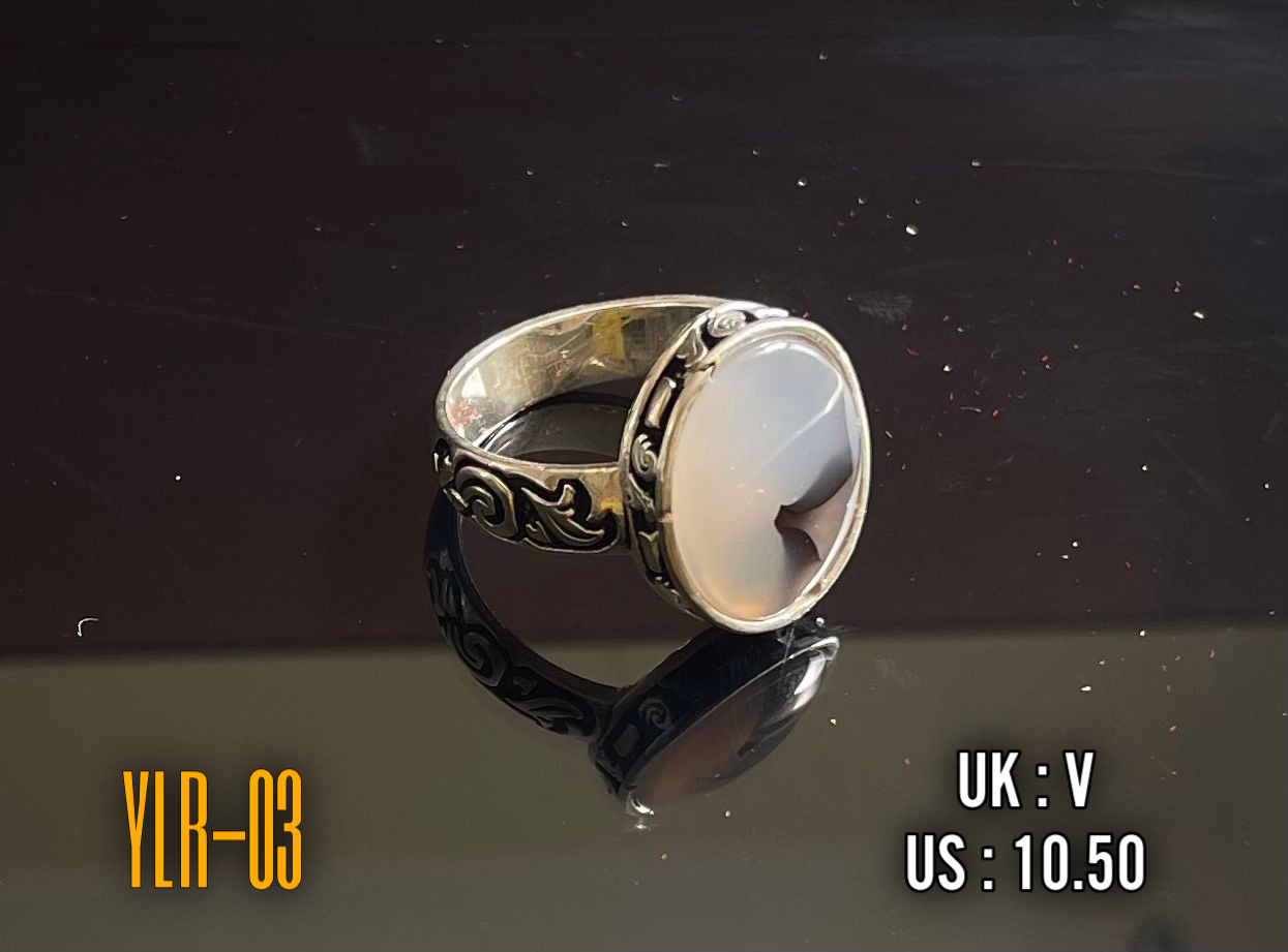 Men’s 925 Sterling Silver Yemeni Aqeeq Agate Ring Hallmarked خاتم رجالي من الفضة