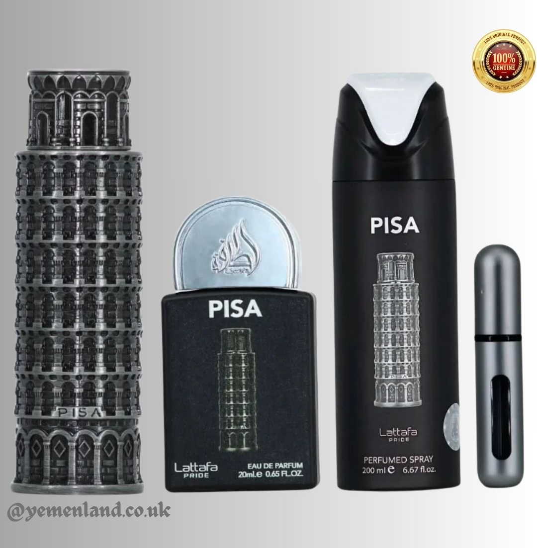 Lattafa Pride Pisa Gift Set | 100ml EDP+20ml+200ml Spray | Citrus Woody Perfume