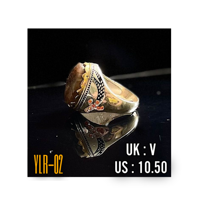 Men’s 925 Sterling Silver Yemeni Aqeeq Agate Ring Hallmarked خاتم رجالي من الفضة