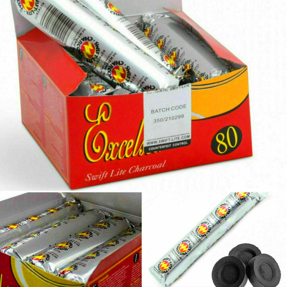 Full-Box Royal Quick Light Charcoal Tablets incense Burner Coal 80 Discs Shisha