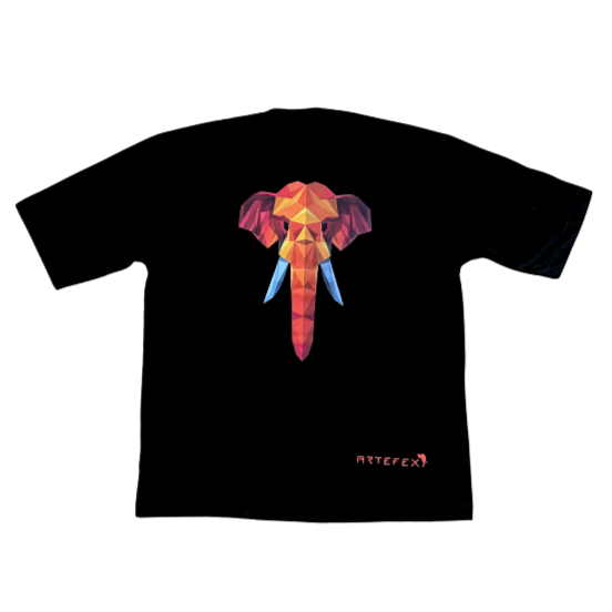 Oversized Artefex Classic Blue Elephant, Black T-Shirt 