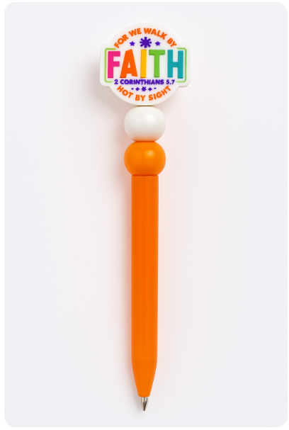 Orange Faith-Inspired Beaded Pen – “Walk by Faith” Design