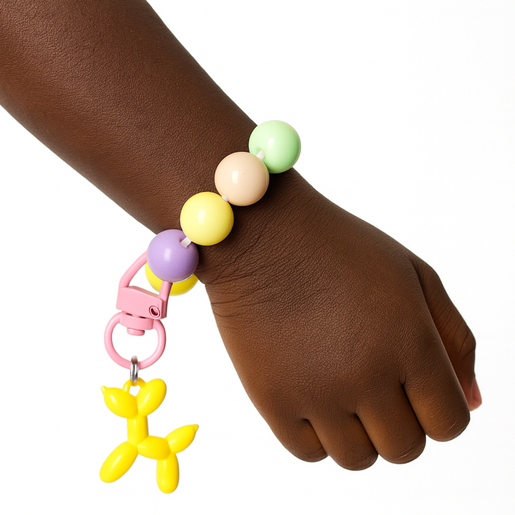 Yellow Balloon Dog Bead Keychain Bracelet