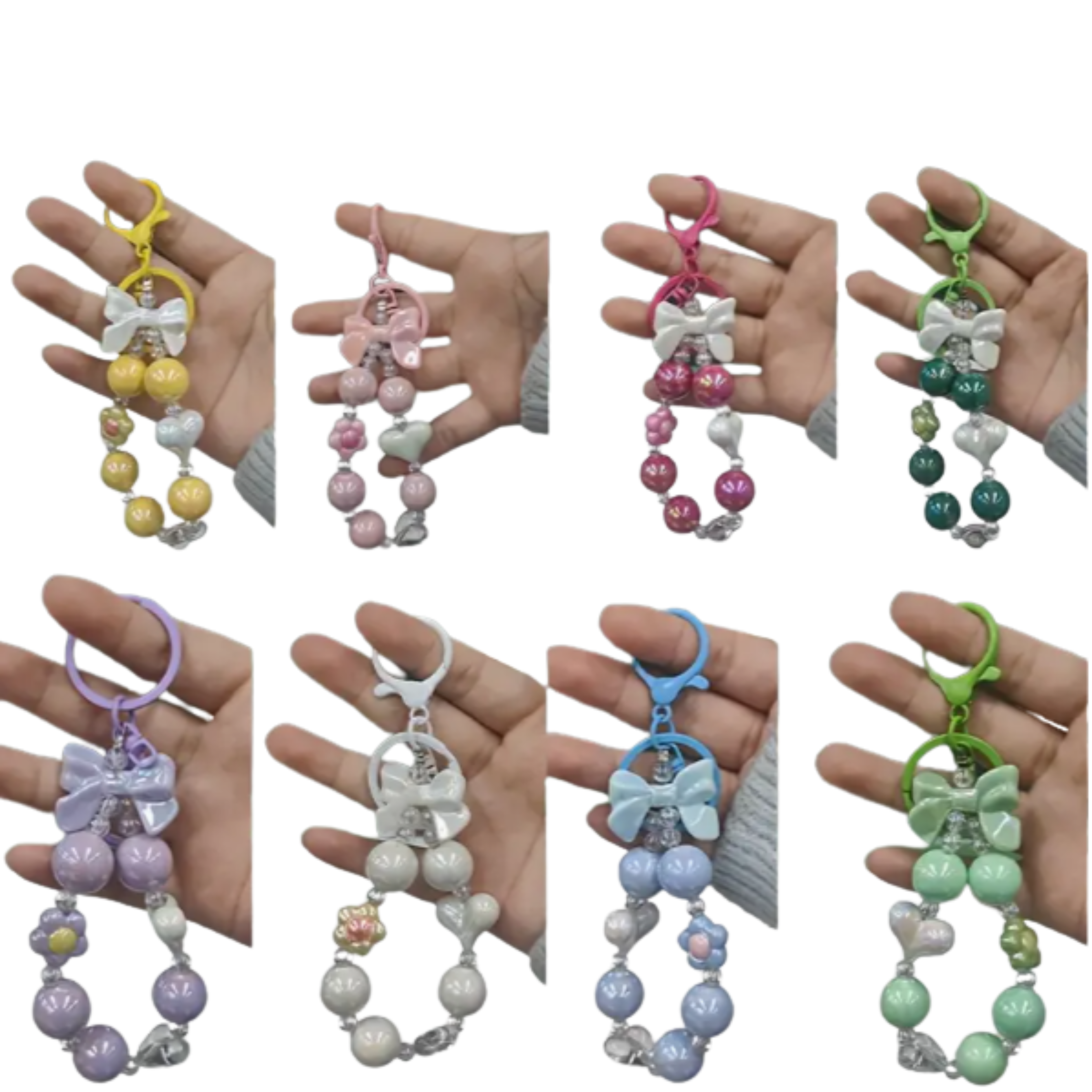Grey Bow & Bead Charm Keychain – Cute Handmade Accessory