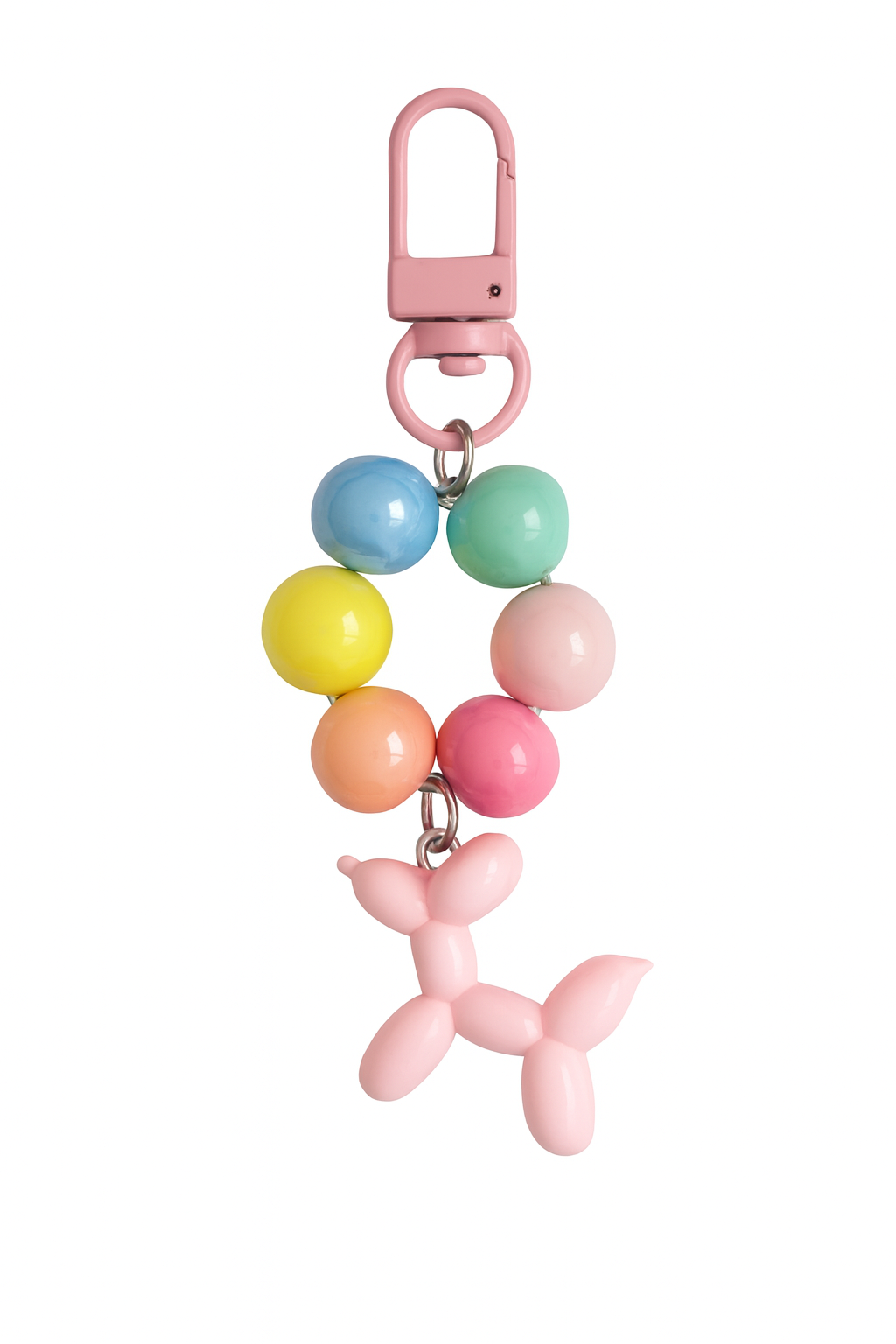 Light Pink Balloon Dog Bead Keychain Bracelet