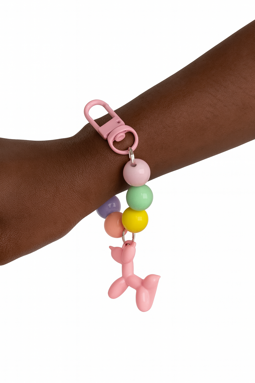 Light Pink Balloon Dog Bead Keychain Bracelet
