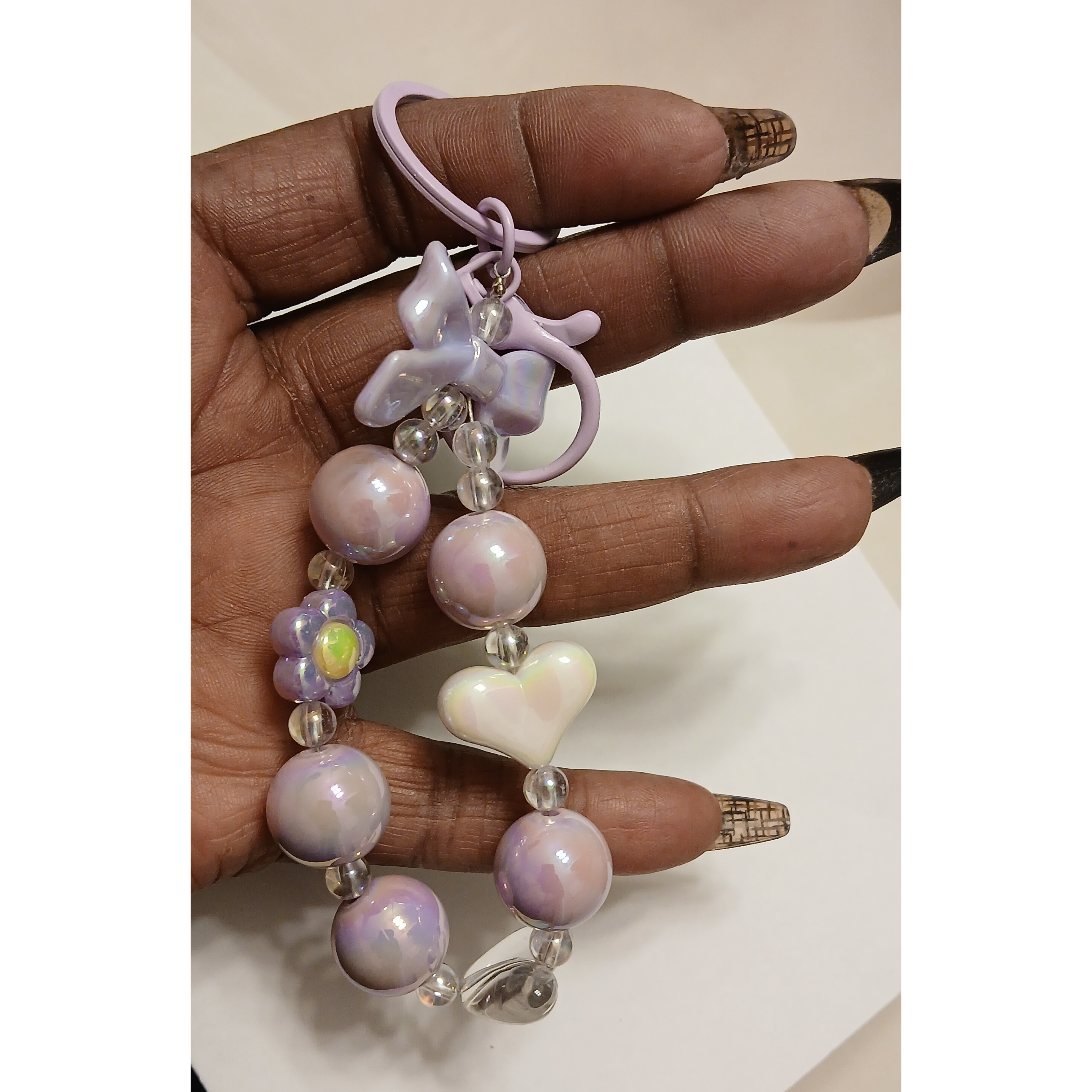 Lavender Bow & Bead Charm Keychain – Cute Handmade Accessory