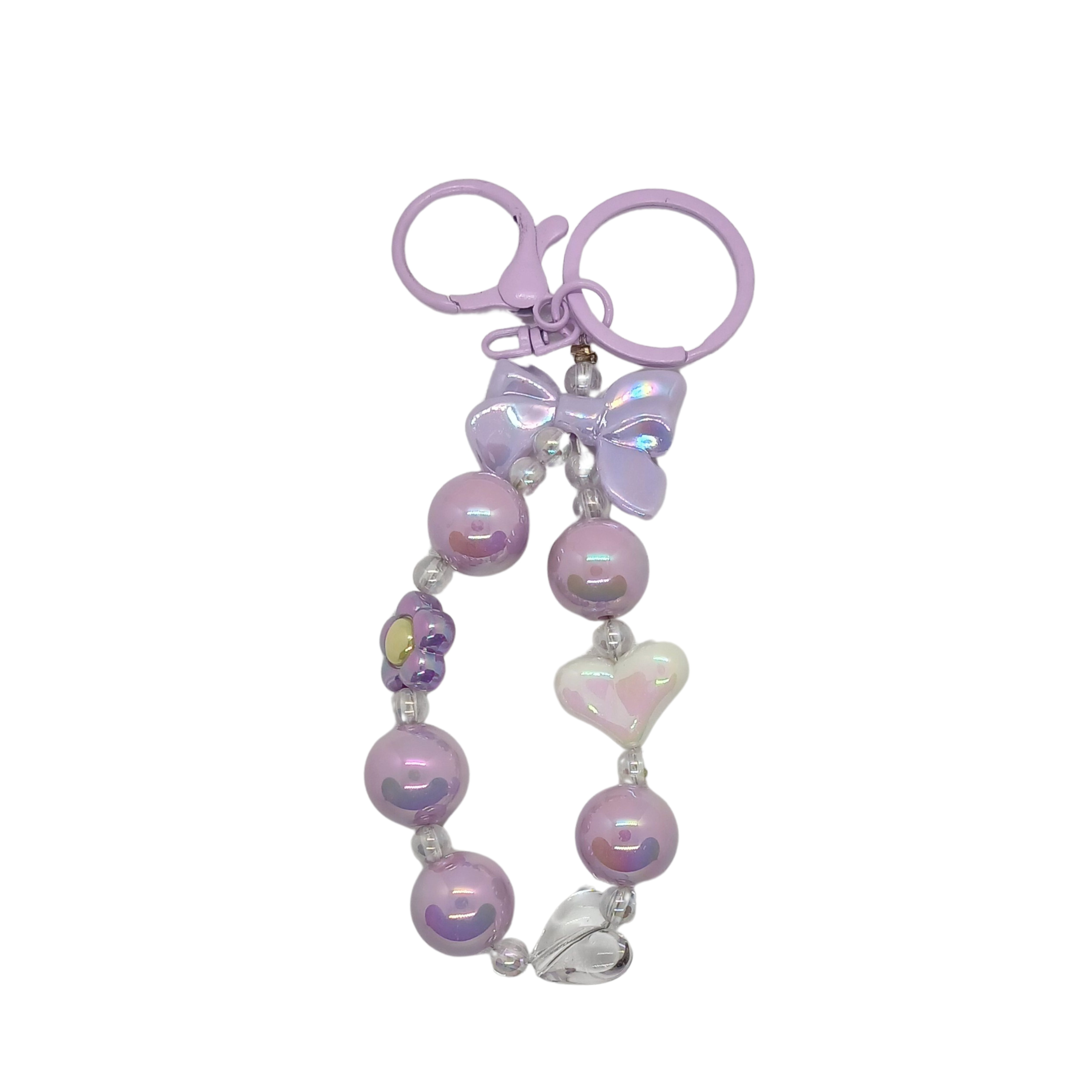 Lavender Bow & Bead Charm Keychain – Cute Handmade Accessory