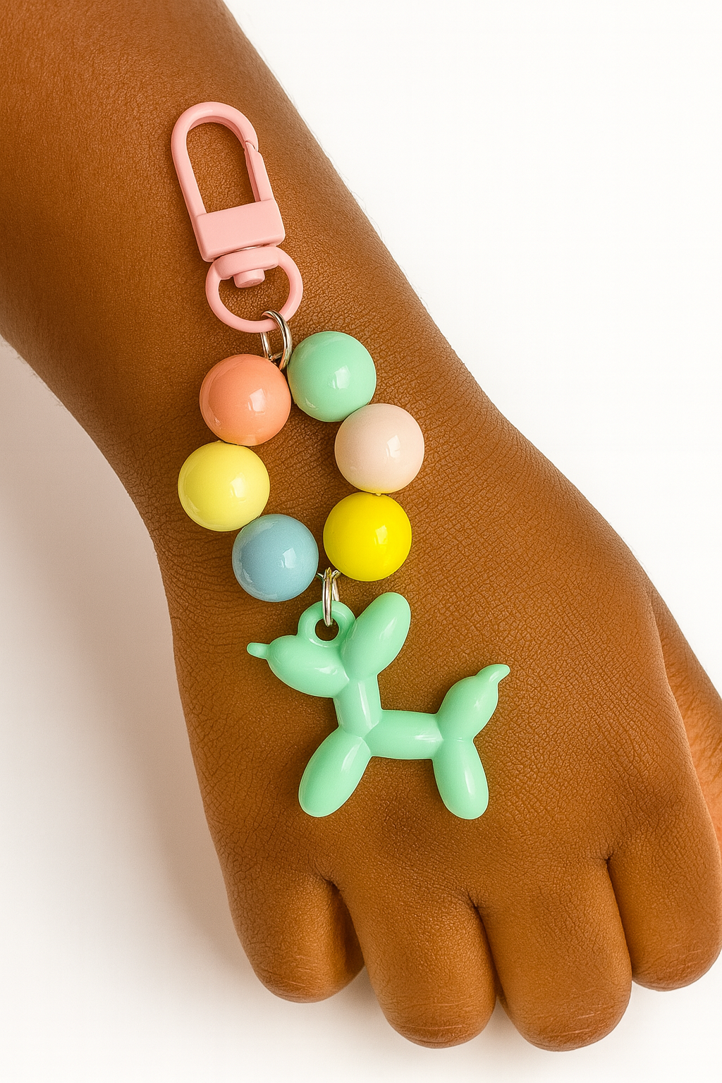 Green Balloon Dog Bead Keychain Bracelet