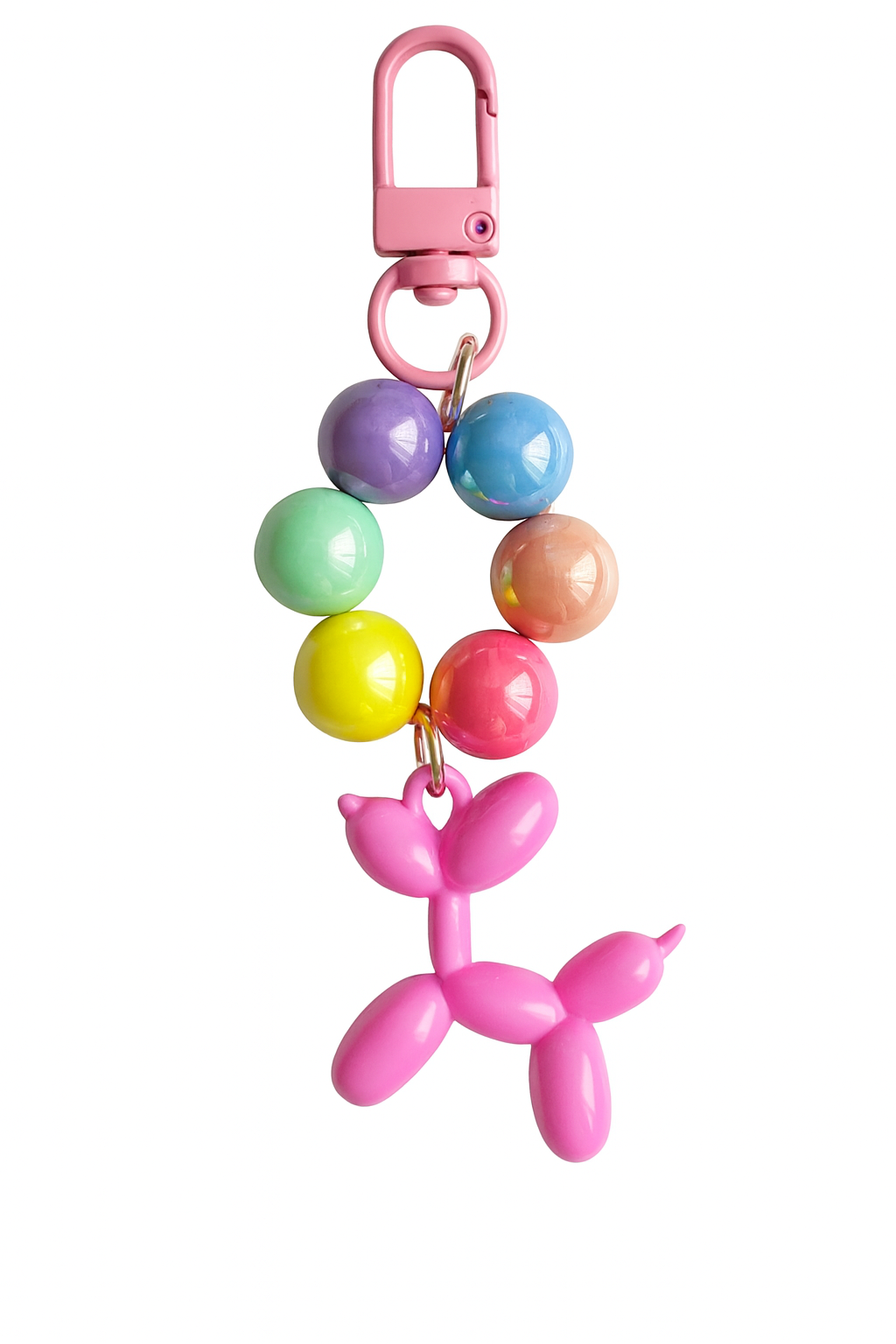 Dark Pink Balloon Dog Bead Keychain Bracelet 