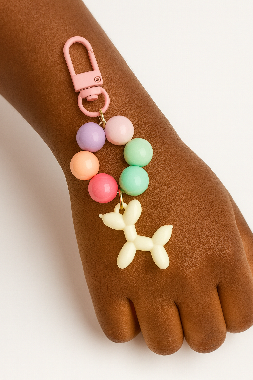 White Balloon Dog Bead Keychain Bracelet