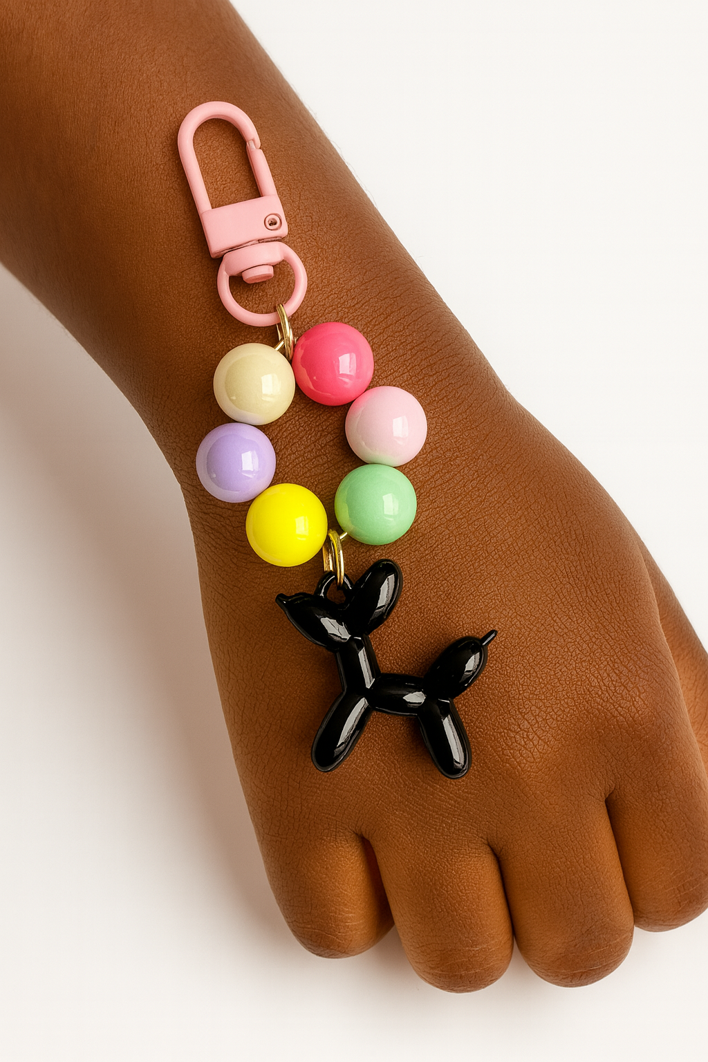 Black Balloon Dog Bead Keychain Bracelet