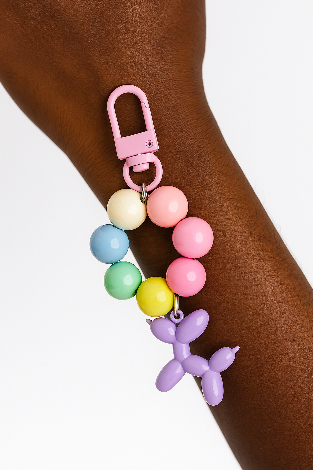 Purple Balloon Dog Bead Keychain Bracelet
