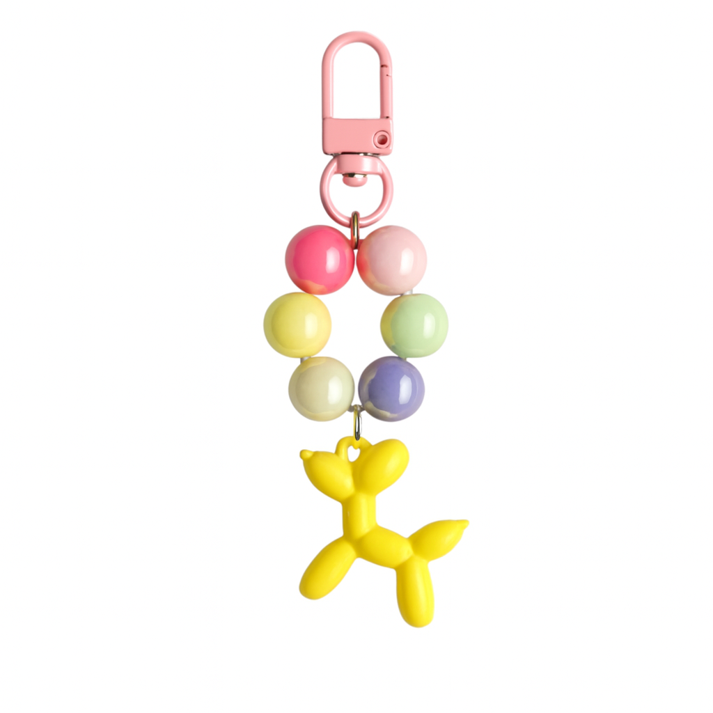 Yellow Balloon Dog Bead Keychain Bracelet