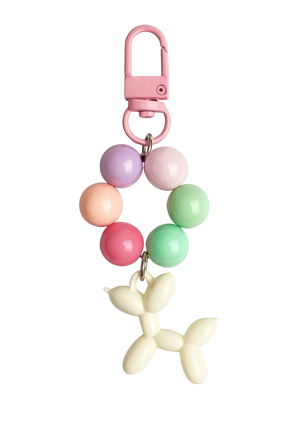 White Balloon Dog Bead Keychain Bracelet