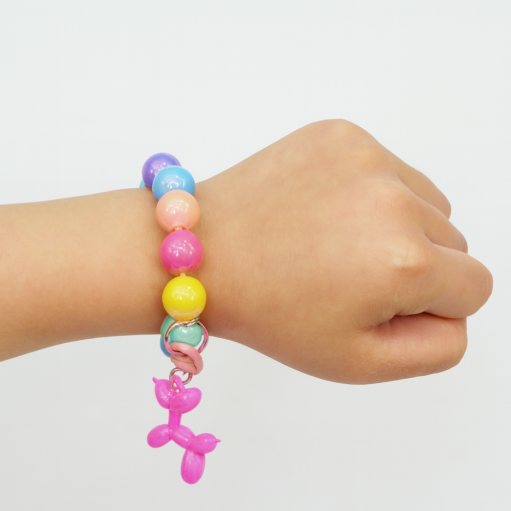 Dark Pink Balloon Dog Bead Keychain Bracelet 