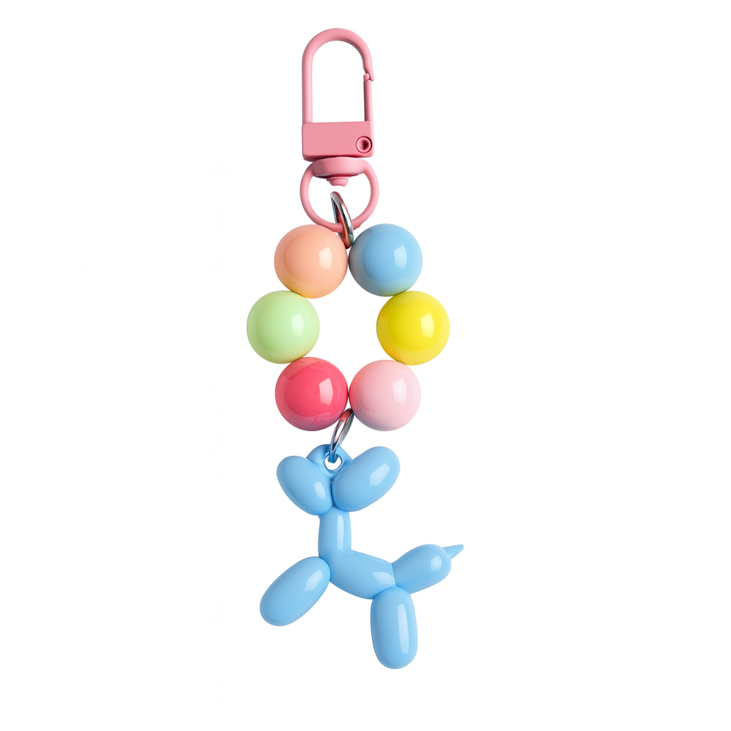 Dark Pink Balloon Dog Bead Keychain Bracelet 