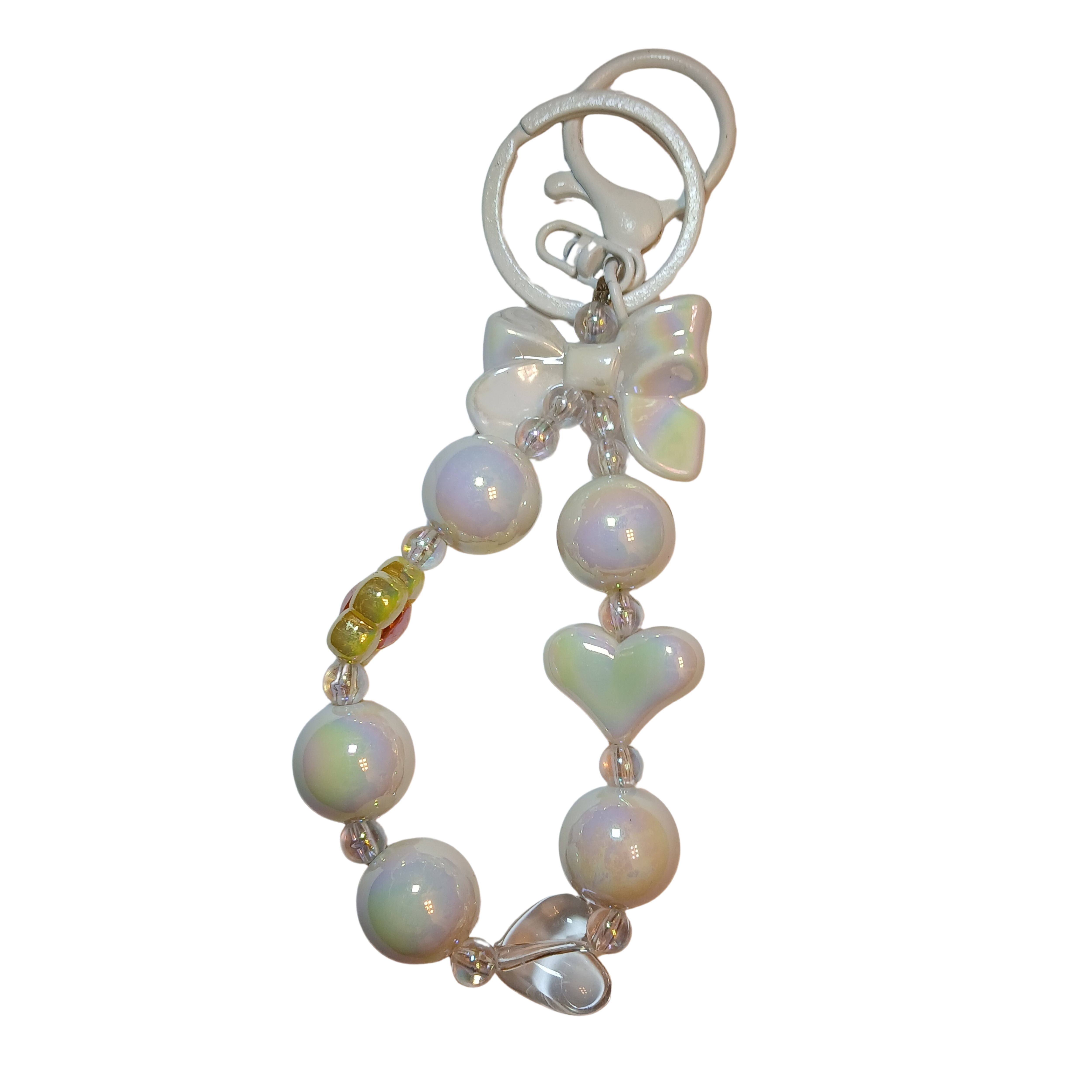 Grey Bow & Bead Charm Keychain – Cute Handmade Accessory