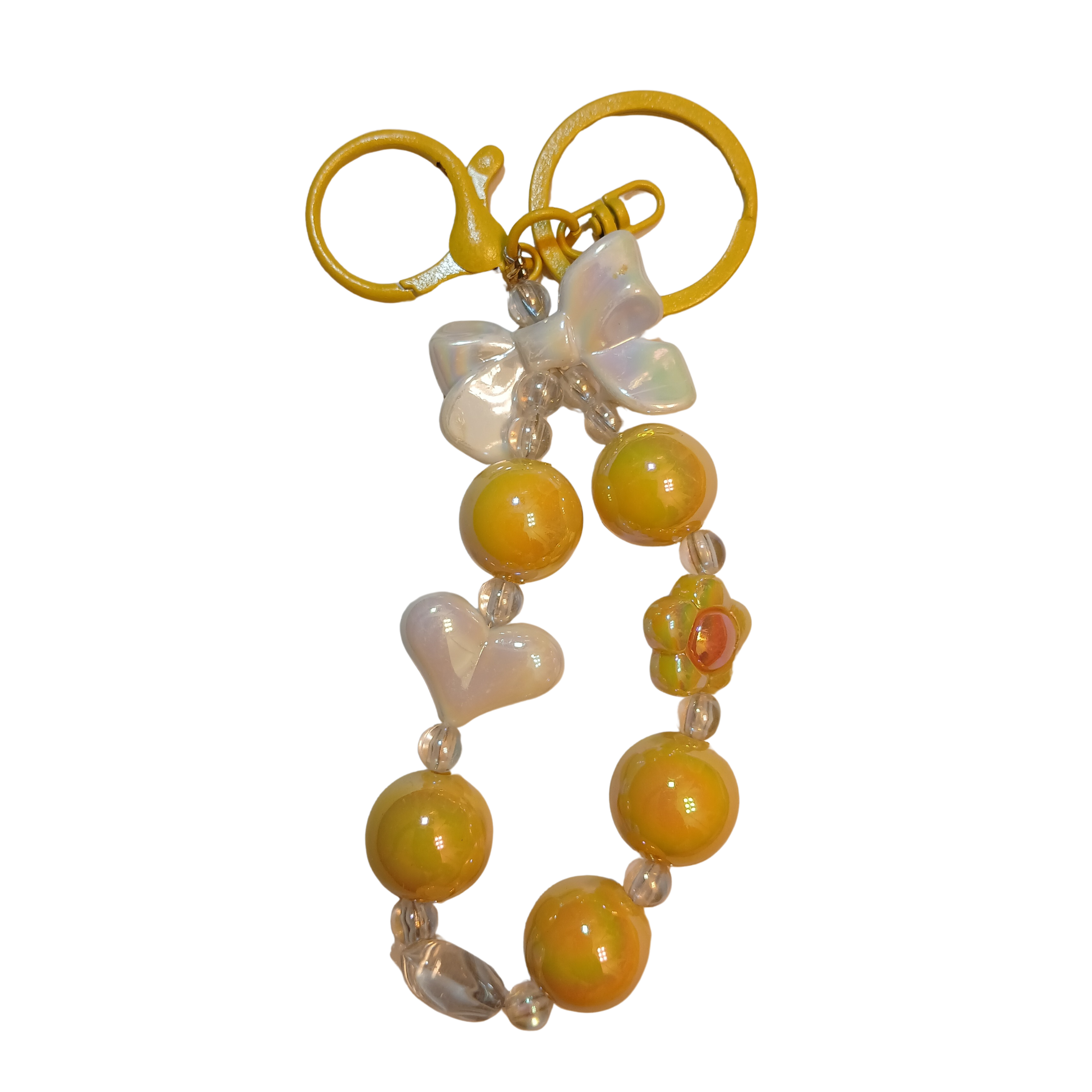 Yellow Bow & Bead Charm Keychain – Cute Handmade Accessory