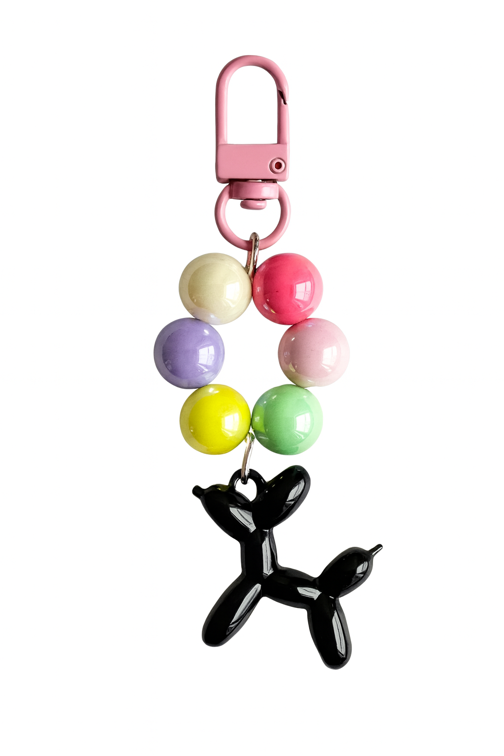 Black Balloon Dog Bead Keychain Bracelet