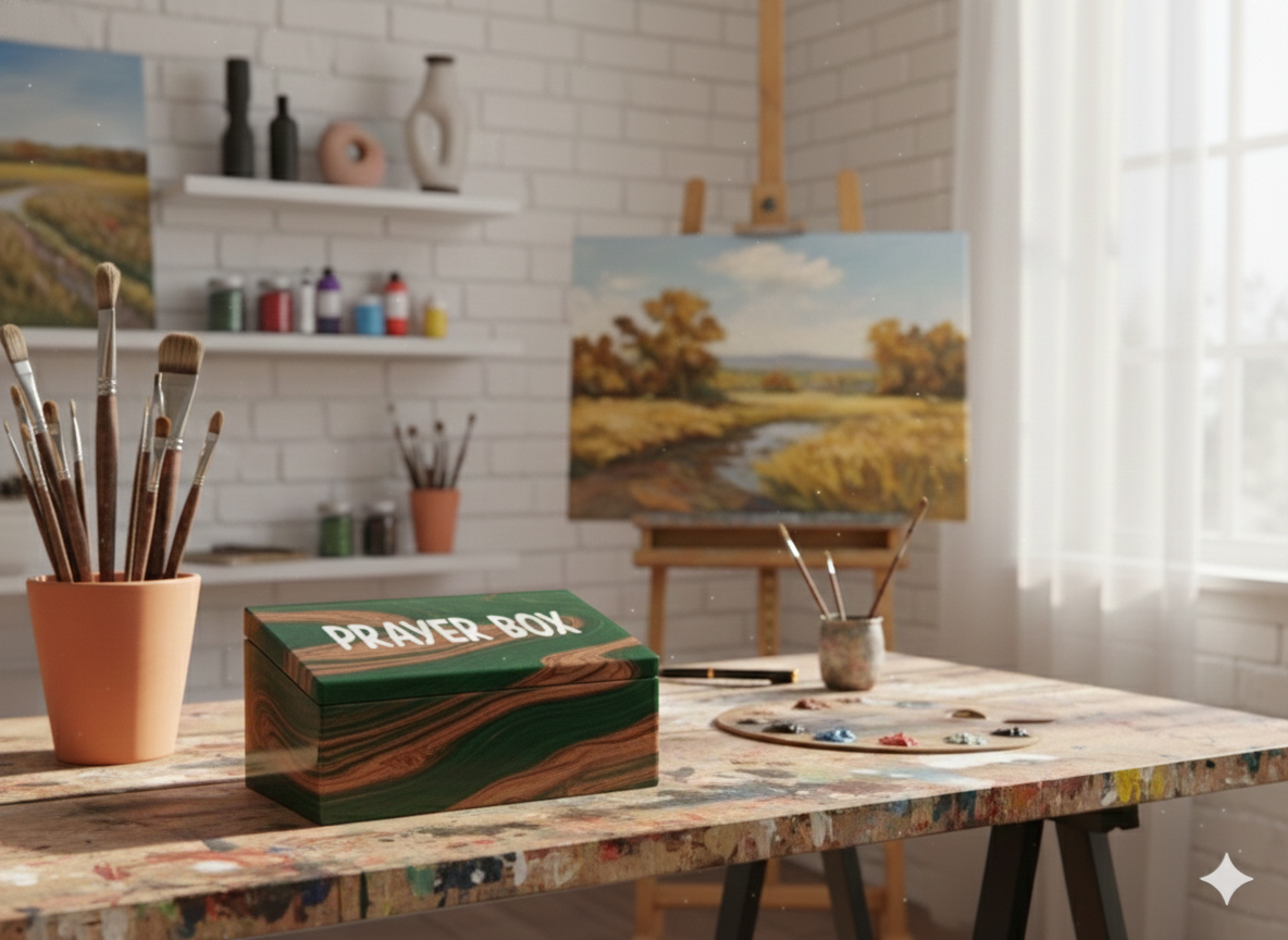 Dark Green and Warm Wood Prayer Box: Thoughtful Storage for Your Prayers 