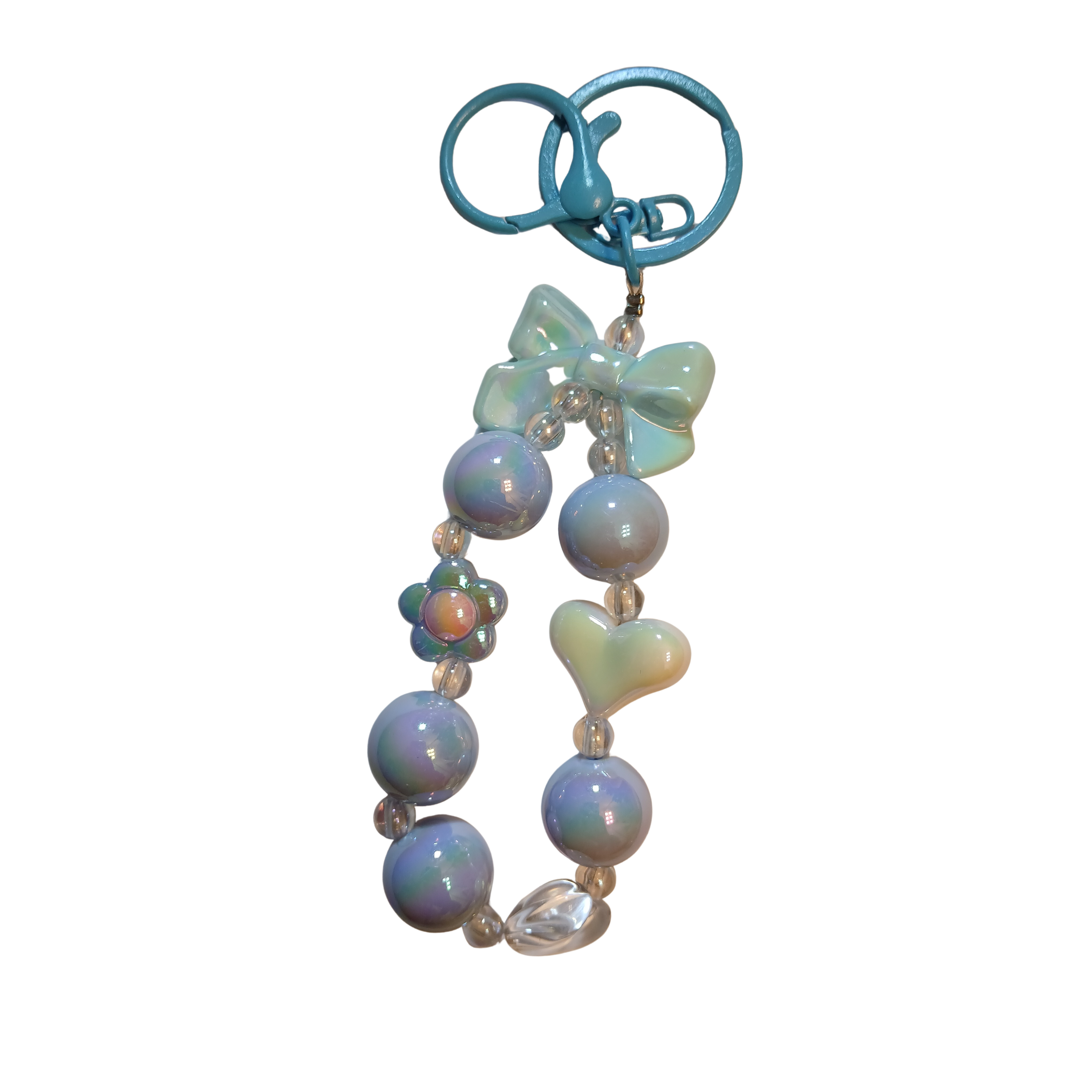 Blue Bow & Bead Charm Keychain – Cute Handmade Accessory