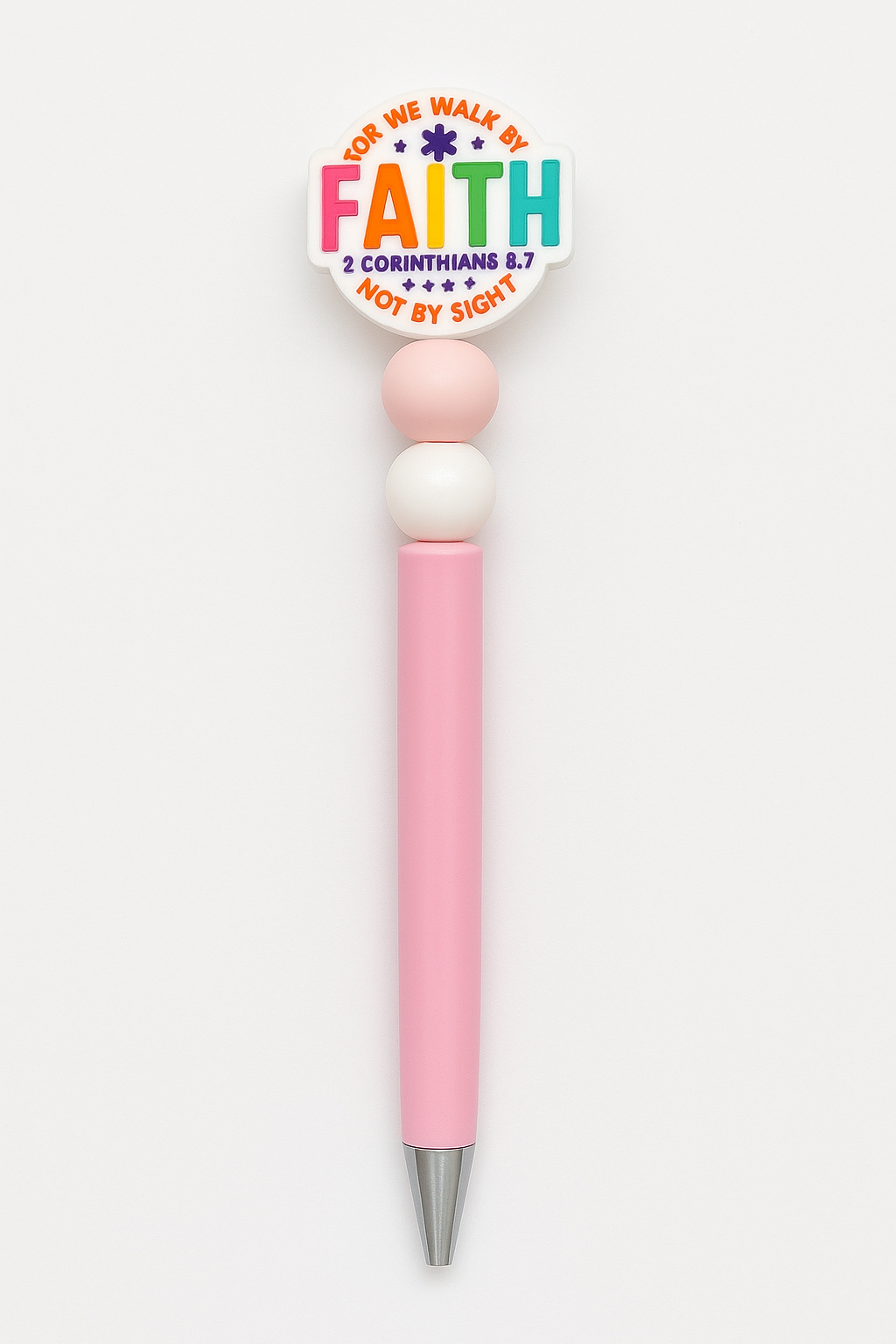 Pink Faith-Inspired Beaded Pen – “Walk by Faith” Design