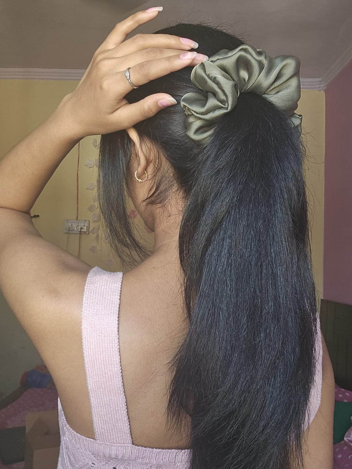 Green Satin Hair Scrunchie