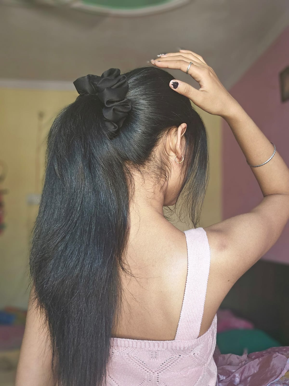 Black Satin Hair Scrunchie
