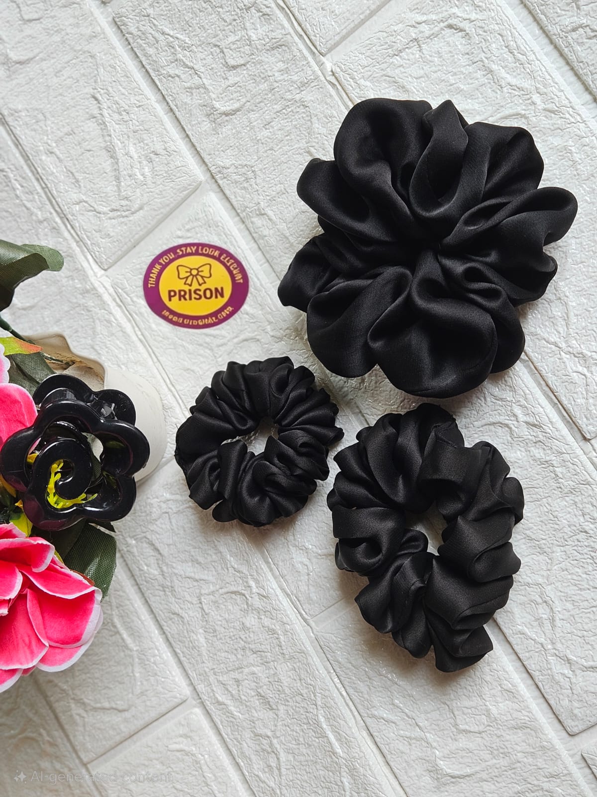 Black Satin Scrunchie Set