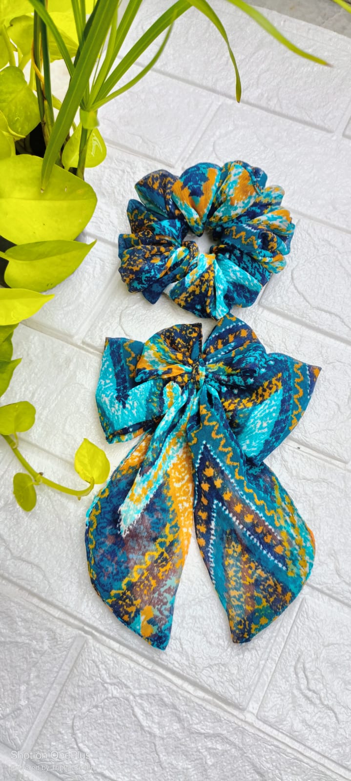 Colorful Satin Hair Scrunchie and Bow Set