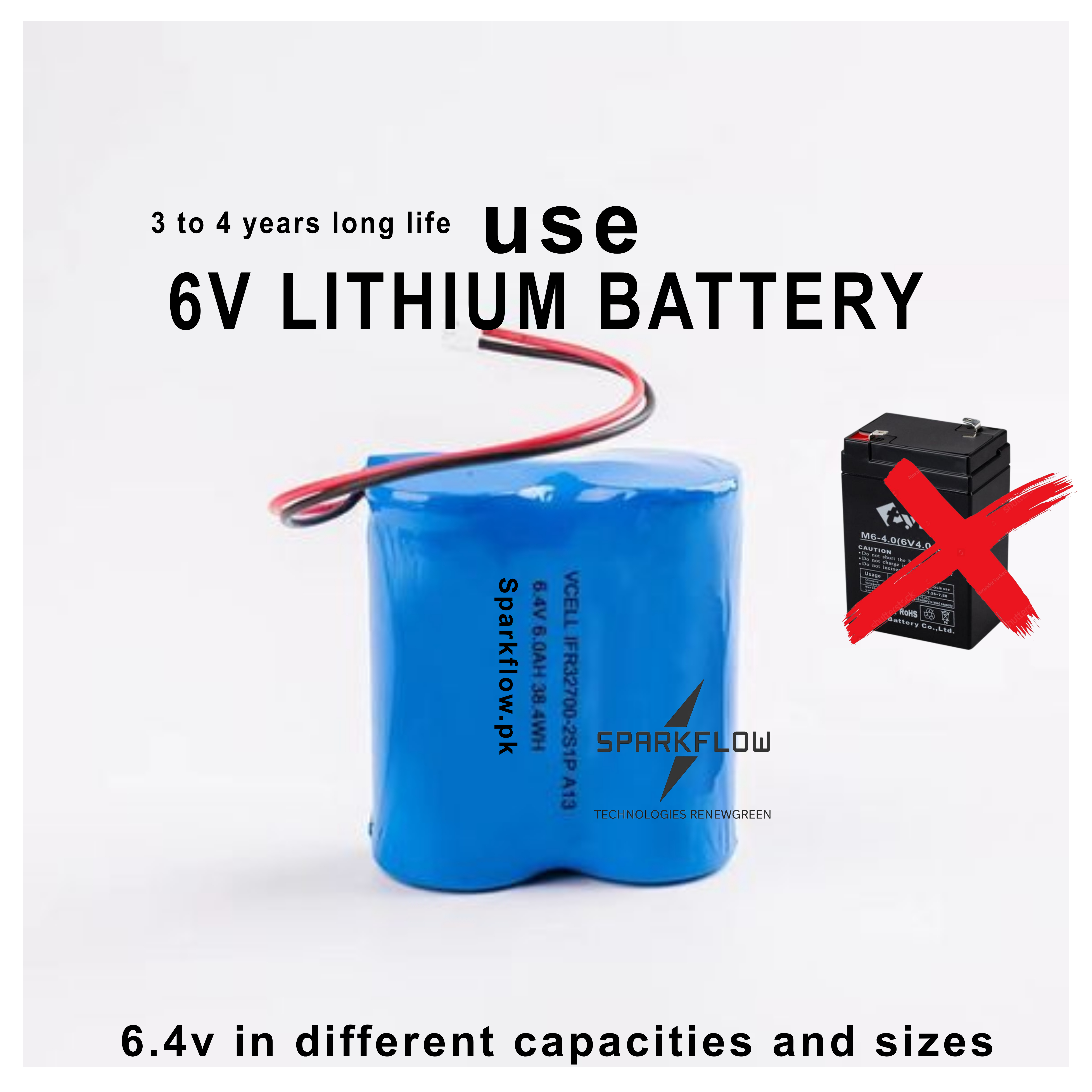 6V Lithium Battery LiFePO4 battery 2s1p 26700 2s1p 32700