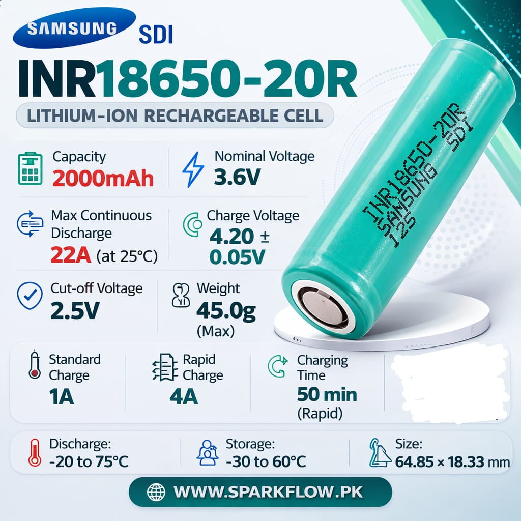 Samsung 18650 20R 11C 2000mAh for drills power tools drones 3.7v cell in Pakistan