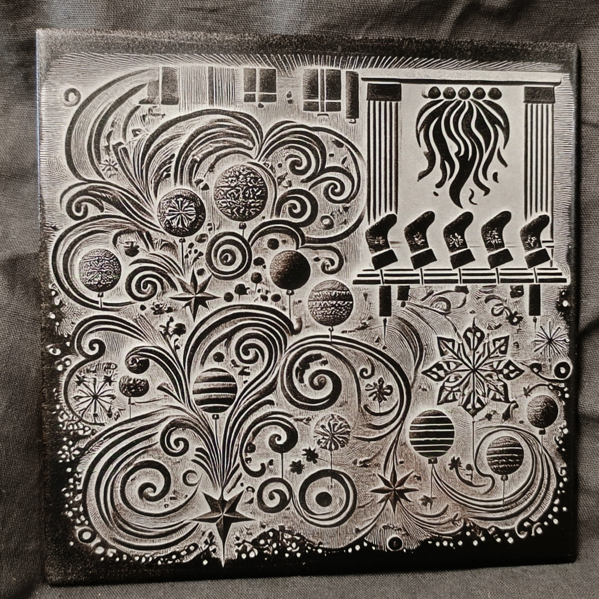 Carrelage décoratif gravé - Noël au coin du feu