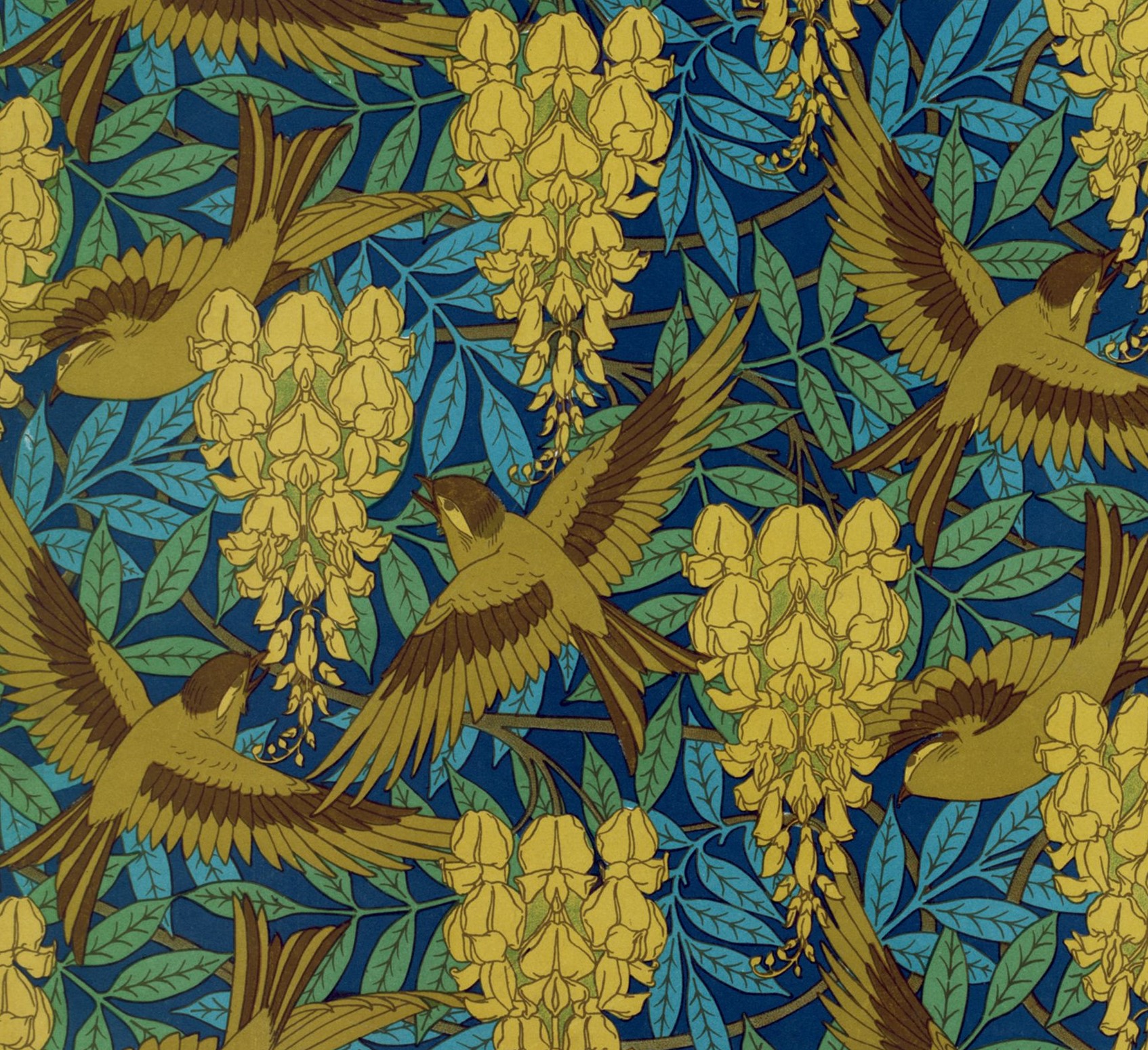 Vintage Bird and Flower Wallpaper