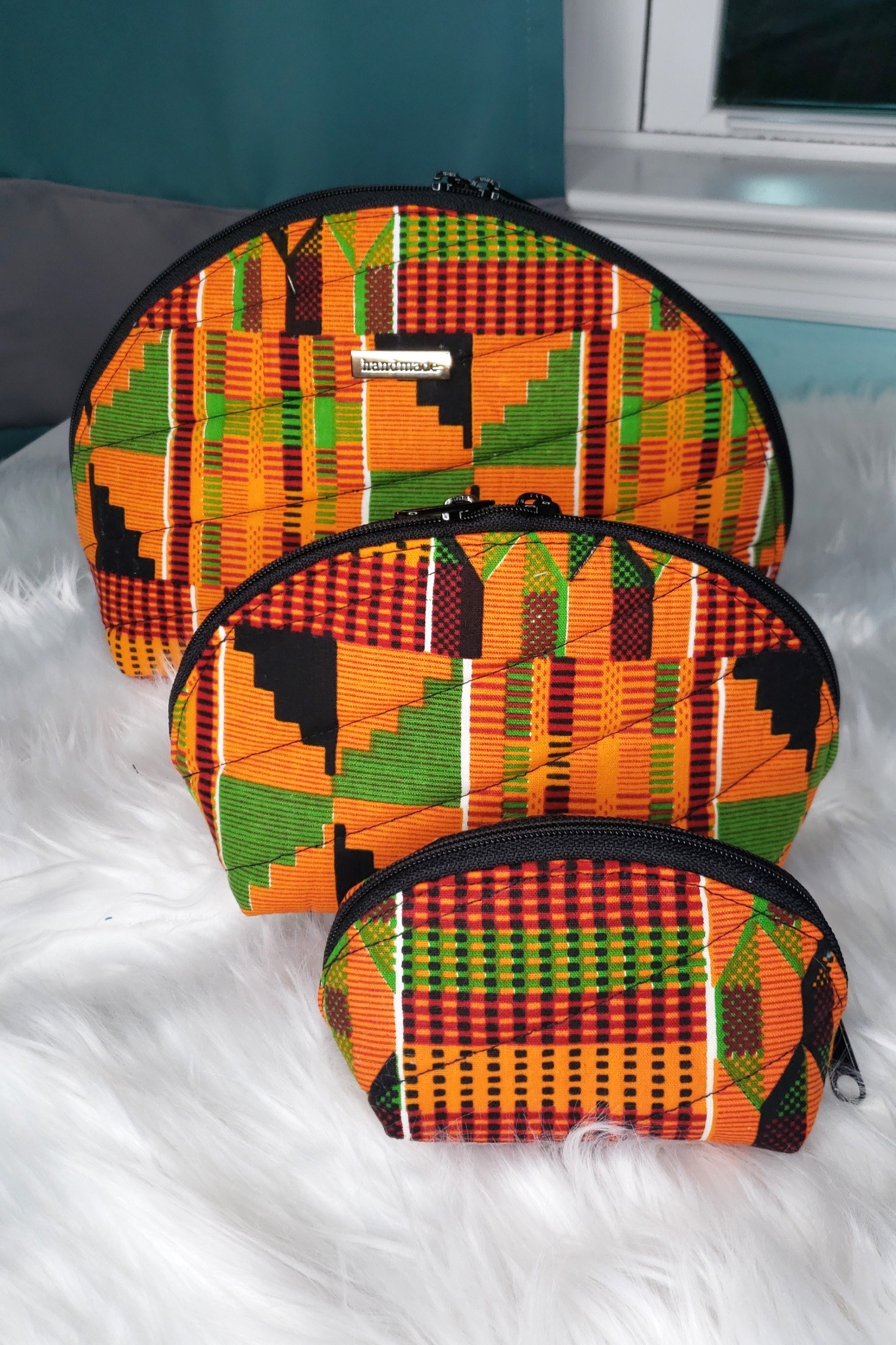 Kente Cloth African Print Clam Shell Makeup Pouches