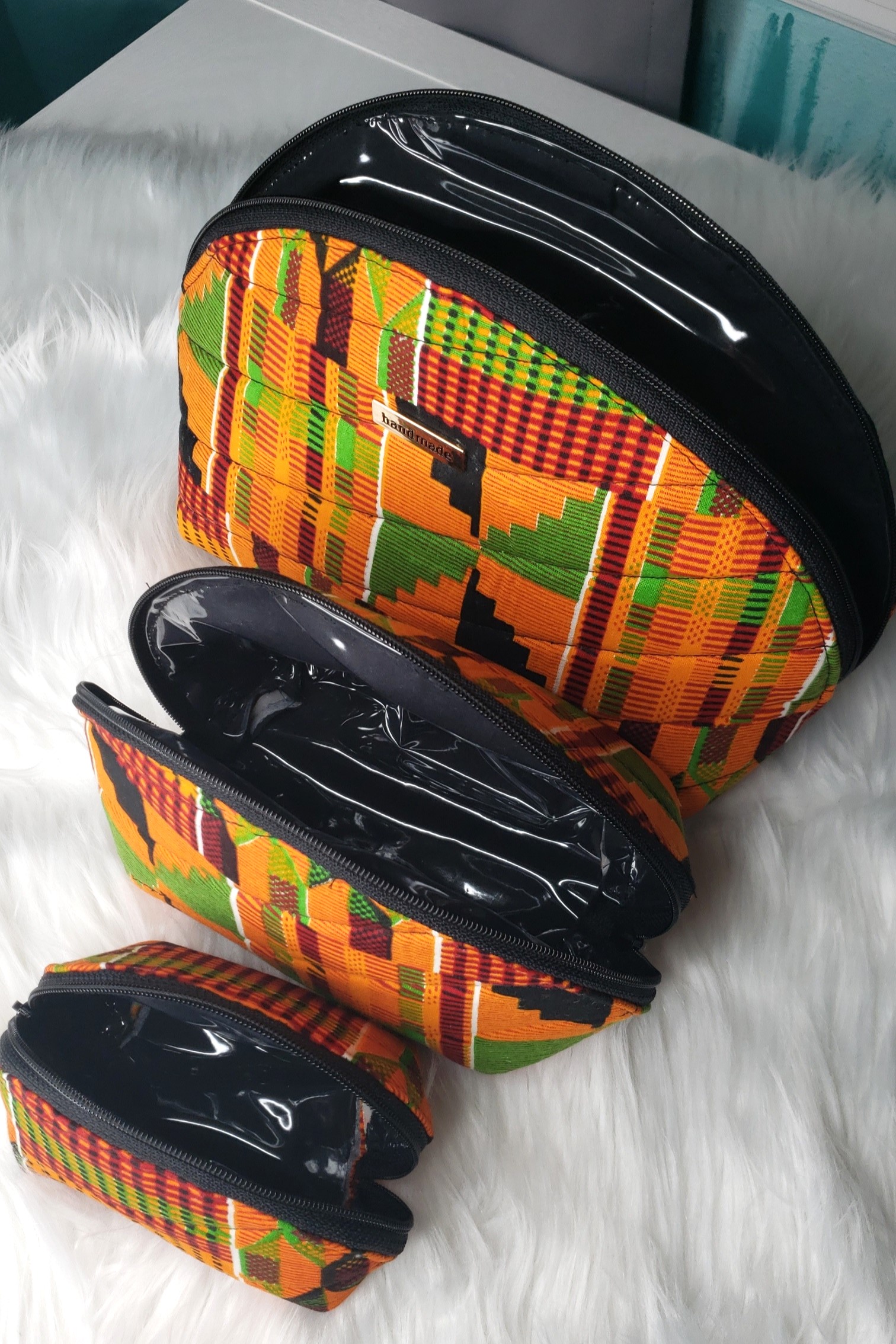Kente Cloth African Print Clam Shell Makeup Pouches