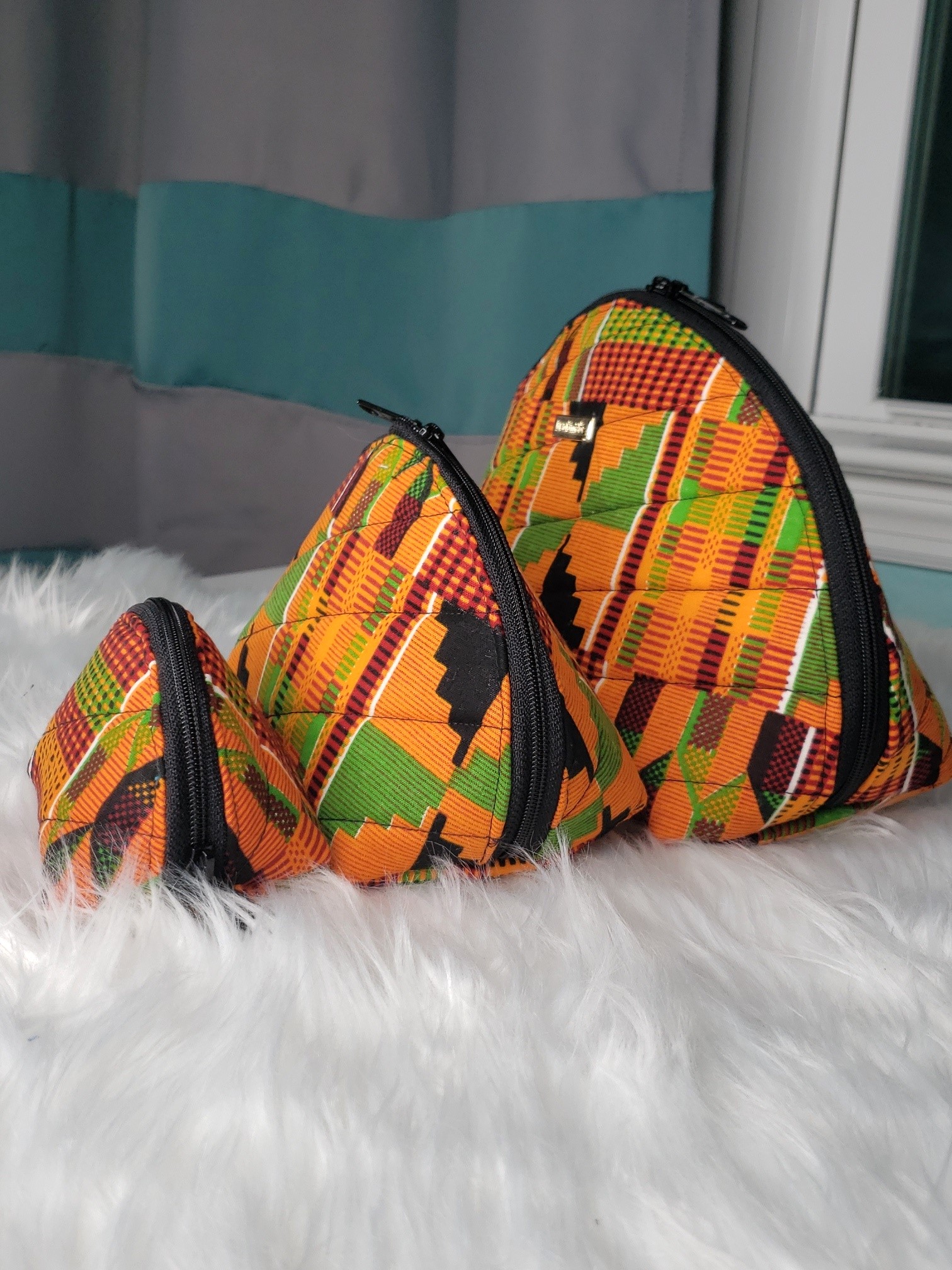 Kente Cloth African Print Clam Shell Makeup Pouches